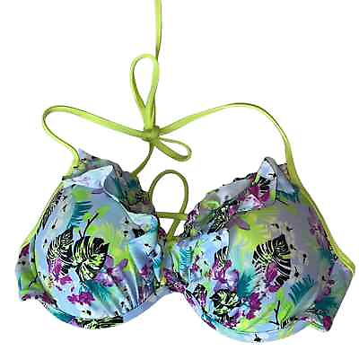 #ad Victoria#x27;s Secret Floral Tropical Halter Ruffle Size 34C $34.00