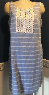 Talbots Light Blue White Striped Nautical Shift Dress Summer Size 8 $17.00