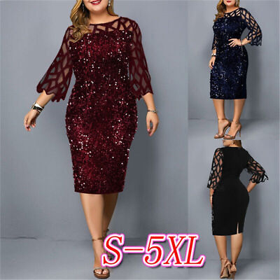 #ad Woman#x27;s Plus Size Sequins Design Bling Slim Party Cocktail Dress Medium Dresses $18.94
