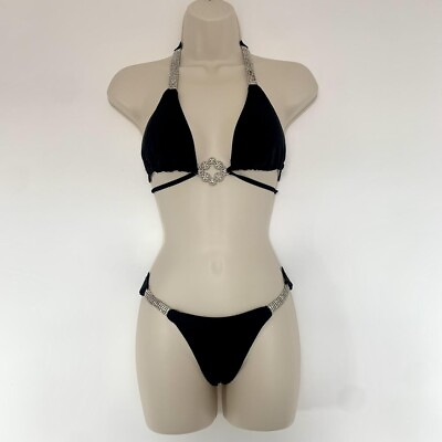 #ad Ladies New Black Diamanté Bikini Small UK 8 Moda Minx Bahimi Style GBP 18.99
