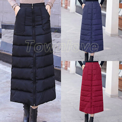 #ad Ladies Thick Down Quilted Skirt High Waist Windproof Zipper Warm Pencil Winter $31.35