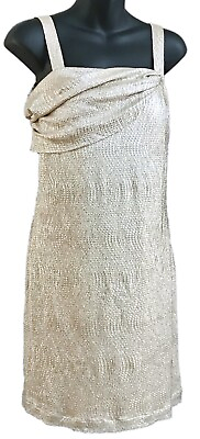 #ad #ad j. hoaglund Sz 4 Glittery Textured Gold Cocktail Dress Draped Bodice Lined $5.99