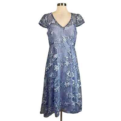 #ad Alex Evenings Women#x27;s Cocktail Dress Size 10 Blue Lace Short Sleeve Fit amp; Flare $69.99