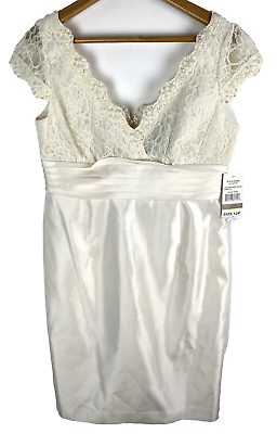 #ad S.L. FASHION Size 12P Petite Cream Lace Beaded Party Dress V Neck Cap Sleeve NWT $25.07