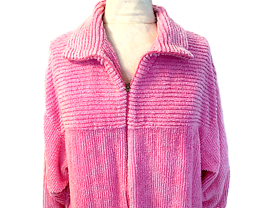 #ad STAN HERMAN Pink Chenille Robe Maxi 3 4 Zip Long Sleeve Collar Neck Size Medium $58.00