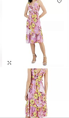 Petite Floral Print Ruffle Trim Maxi midi Dress Size PL $49.00