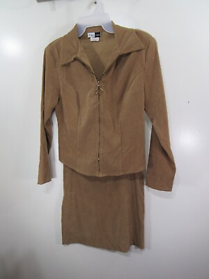 #ad Women Dress Com 2 Piece Skirt Set Size 4 Brown Long Sleeve Zipper Front $14.99