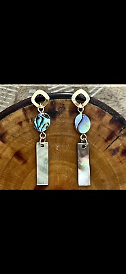#ad New Pretty Unique Geometric Abalone amp; Mother Of Pearl Dangle Earrings $14.00