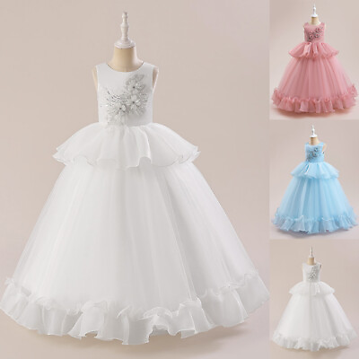 #ad Girl Kids Sleeveless Flower Cocktail Party Dress Princess Wedding Tulle Dress $38.91