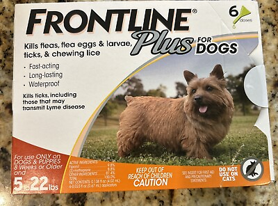 #ad Frontline Plus for Dogs ORANGE 5 22lbs 6 doses 6 months supply NEW $39.95