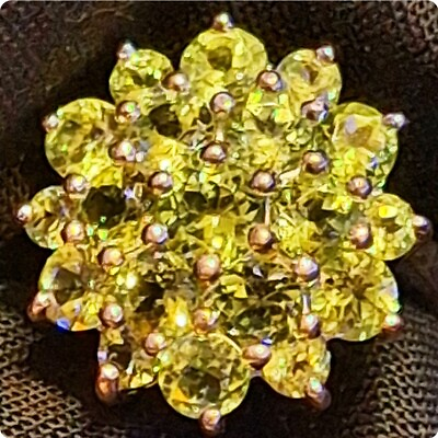 #ad 925 Silver Ring Green Peridot Gemstones Flower Band Cocktail Size 7 Vintage 1990 $225.00
