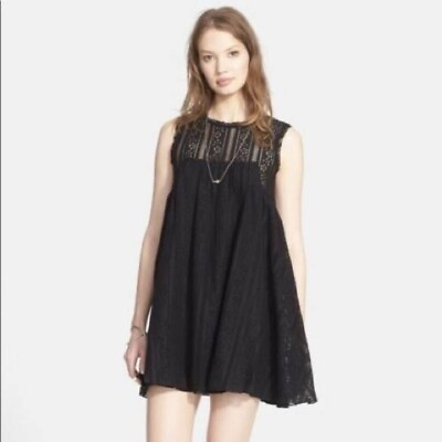 FREE PEOPLE Size SMALL Black Lace TU ES LA Babydoll Mini Dress Boho Women’s $19.95