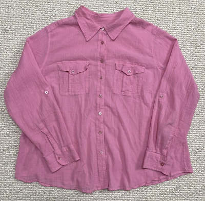 #ad Talbots Top Womens Plus Petite SIZE 18WP Pink Long Sleeve Roll Tab Button Up $11.08