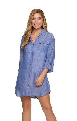 Dotti Women#x27;s Travel Muse Shirtdress Swimsuit Cover Up Blue Medium $13.49
