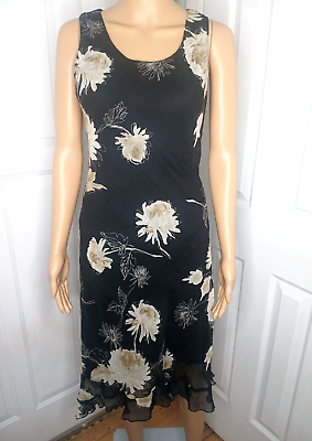 #ad CDC Women#x27;s Size 4 Black Floral Sheer Ruffle Bottom Summer Spring Cocktail Dress $18.50
