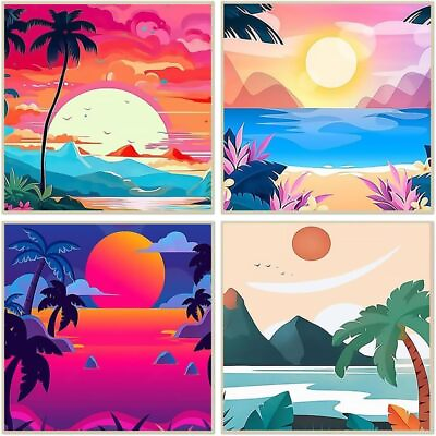 #ad #ad 4 Pack Paint by Numbers for Adults and Kids Beginner Landscape Beach DIY Acry... $23.85