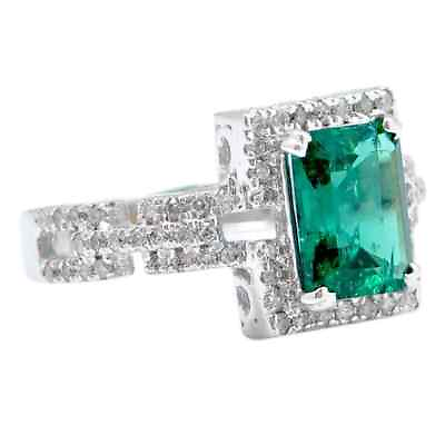 #ad 2.10 Carat Natural Zambian Emerald IGI Certified Diamond Ring In 14KT White Gold $440.00