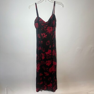 #ad #ad Nicole Miller Womens Sleeveless Floral Maxi Dress Black Red 6 Straps Ruffle Zip $26.46
