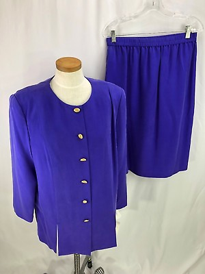 #ad Shomi by Miller Shor Womens Purple Silk 2 Piece Skirt Suit 14 NWT $47.99