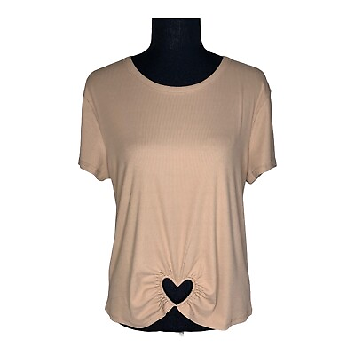 #ad Just Polly NWT 2X Junior Plus Tan Heart Cutout T shirt $29 #1583D READ $10.99
