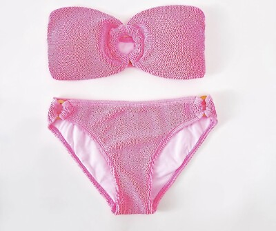 #ad #ad COCOFREE Women Bandeau Bikini Set Off Shoulder Ring Strapless Crinkle Sz L $23.22
