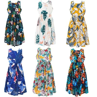 Kids Girls Summer Casual Sundress High Slim Waist Playwear Floral Midi Dresses $13.57