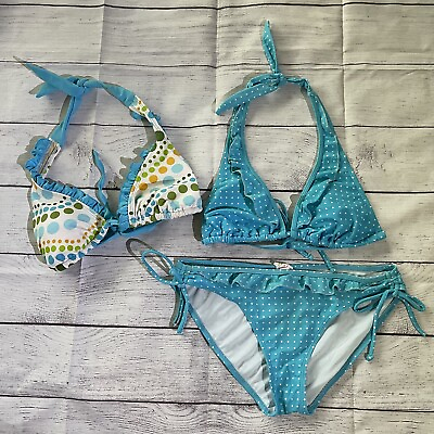 #ad #ad Juniors Swimsuit Bikini Turquoise Polkadot Xhilaration No Boundries 3 Pc MEDIUM $4.99
