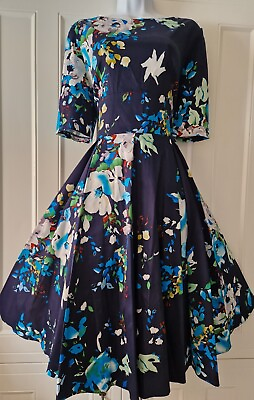 #ad Womens Pretty Dress Company Blue Floral 50s Formal Occasion Fit amp; Flare Dress 16 GBP 84.99