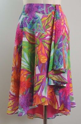 $110 Ralph Lauren Hawaiian Floral Multi Color Lined Faux Wrap Skirt Petite 12P P $34.50