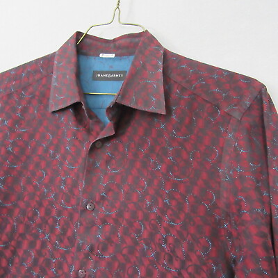 Jhane Barnes Mens Button Up Party Shirt L Slim Fit Red Maroon Flip Cuff $30.17