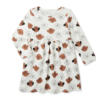 Wonder Nation Toddler Girls Long Sleve Knit Dress Ivory W Puppies 2T TODDLER $7.75