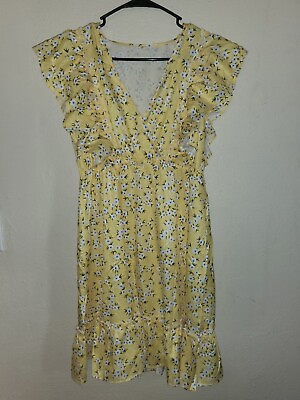 Women#x27;s Summer Print Dress Short Sleeve V Neck Sun Dress Medium $14.00