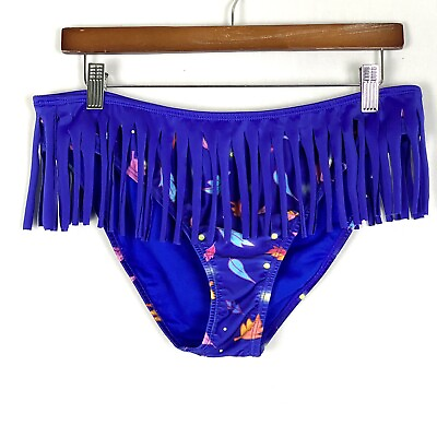 #ad Disney Princess Pocahontas Bikini Bottoms XL Blue with Colorful Leaves Fringe $14.99