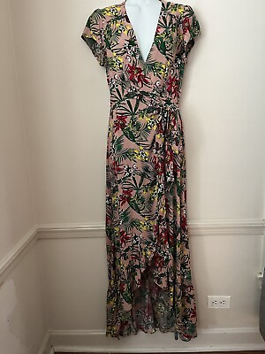 #ad XIX Palms Hawaii Floral Hawaiian Print Wrap Ruffle Maxi Dress Size 2 XIX Or 6 10 $45.00
