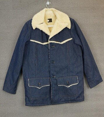 #ad Vintage Sears Roebucks Western Denim Faux Sherpa Jean Jacket Size 46 XT $55.99