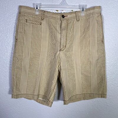 Tommy Bahama Shorts Mens 38 Tan Striped Hawaiian Beach 10quot; Inseam Cotton $22.99