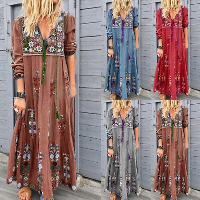 #ad #ad Ladies Long Dress Boho Floral Maxi Dresses Women Party Loose Sleeve $28.99