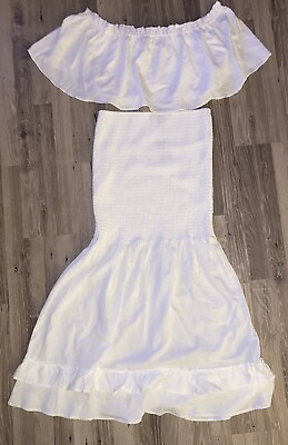 #ad Eloquii 2 Piece Skirt Set Size 18 White Off The Shoulder Top *read $37.50