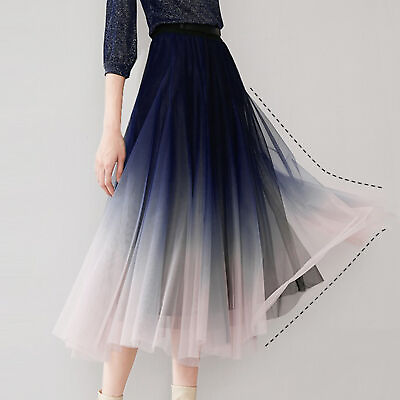 #ad Dancing Skirt Gradient Tulle Skirt Women#x27;s Gradient Color Tulle Maxi for Casual $15.29