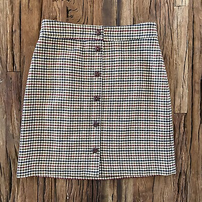 #ad Talbots Skirt Women#x27;s 10 Brown Tweed Houndstooth Button Front Pencil Casual $19.77