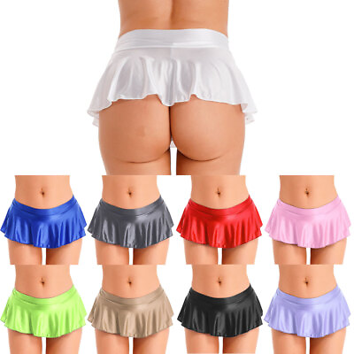 Sexy Women#x27;s Glossy Mini Skirt Wetlook Shiny Skater Dance Party Skirt Clubwear $8.98