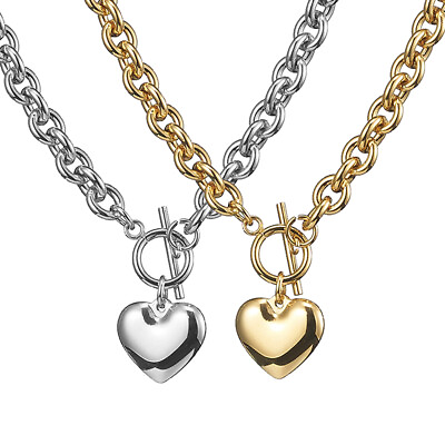 Trendy Women Stainless Steel Rolo Link Chain Necklace with Cute Heart Pendant $7.21