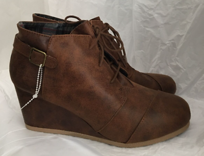 #ad Maurices Brown Ankle Boots Booties Wedge Heels Buckle Trim Womens Size 11 $21.99