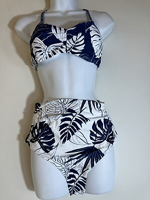 #ad CUPSHE Bikini Set for Women Two Piece Swimsuits High Waist Criss Cross Back M $17.59