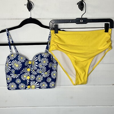 #ad Cupshe Blue amp; Yellow Daisy High Waisted Swimsuit Size S $20.00