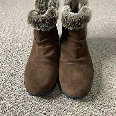 #ad #ad Khombu Womens Boots Size 7 Brown Suede Faux Fur Trim Lisa All Weather Winter $14.00
