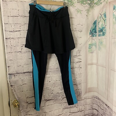 #ad Anivivo Women#x27;s Skirted Leggings Size XL Black Blue Stretch Lycra $14.39
