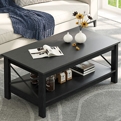 #ad Black Coffee Table with Storage for Living Room Modern Cocktail Center Table $68.98
