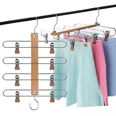#ad Skirt Hangers 4 Tier Shorts Hangers with Clips Wooden Pants Hangers Space Sav... $35.28