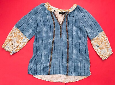Melissa Paige Peasant Top Petite Shirt PS Boho Mixed Pattern Stripes Floral $10.00